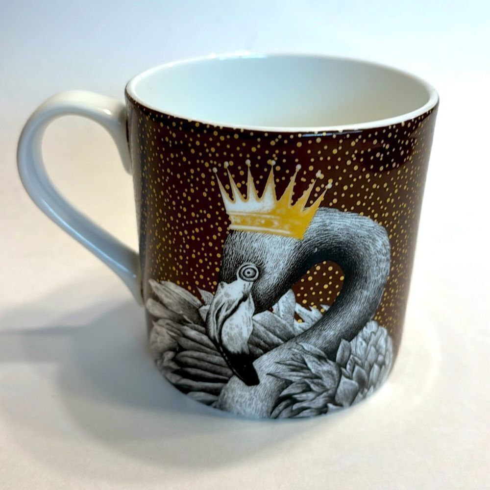 Stechcol Gracie Bone China Coffee Mug Flamingo Crown 2 Sided Brown Gold